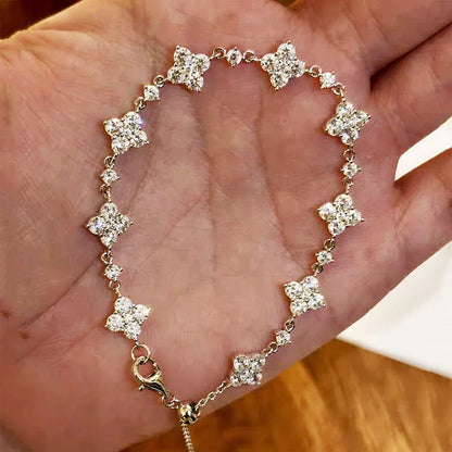 Full Moissanite Bracelet 925 Sterling Silver Leaf Clover Diamond Hand Chain for Women Engagement Gifts Jewelry Certificate