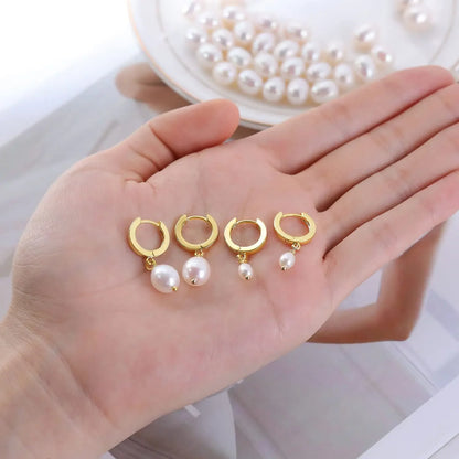 Women Pearl Dangle Earrings 14K Gold Plated Hoops Fresh Water Pearl Earring With 925 Sterling Silver Post Popular Jewelry
