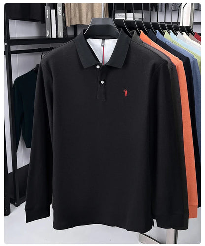 High end brand 100% cotton long sleeve polo shirt fashion luxury pony embroidery business casual comfort new Paul men's T-shirt