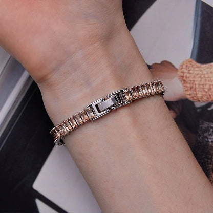 Authentic Shining Square Zircon Bracelet Plated Platinum for Women Gift Exquisite Fashion Jewelry YIB055