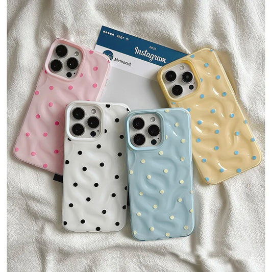 Love Polka Dot Folds Texture Phone Cases For IPhone 15 16 Pro Max Case 13 14 Pro Soft Silicone Shockproof Fashionable Cover Case