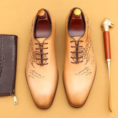 First-layer Cowhide One-piece Leather Oxford Shoes With Laser Engraving Men's Business Formal Shoes Oxfords Social Shoes Man