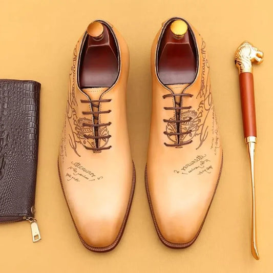First-layer Cowhide One-piece Leather Oxford Shoes With Laser Engraving Men's Business Formal Shoes Oxfords Social Shoes Man