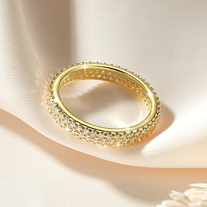 Sparkling 1.3mm D Color Full Moissanite Eternity Ring 14k Gold Filled Double-row Finger Bands GRA Cerified Rings for Womem