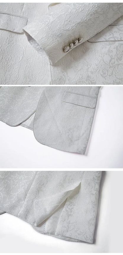 2025 New Large-Sized Jacquard Men's Suit for Wedding Dress, Groom's Suit Set, Host's Performance Costume