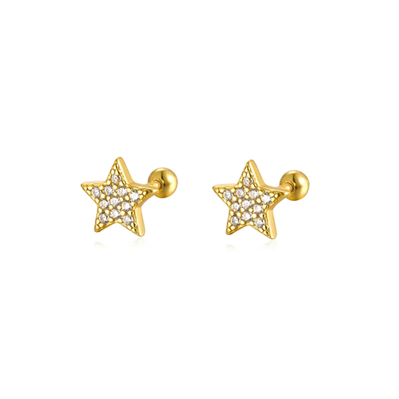 925 Sterling Silver Fashion Love Butterfly Romantic Star Crown Screw Stud Earrings for Women Ear Bone Piercing Jewelry