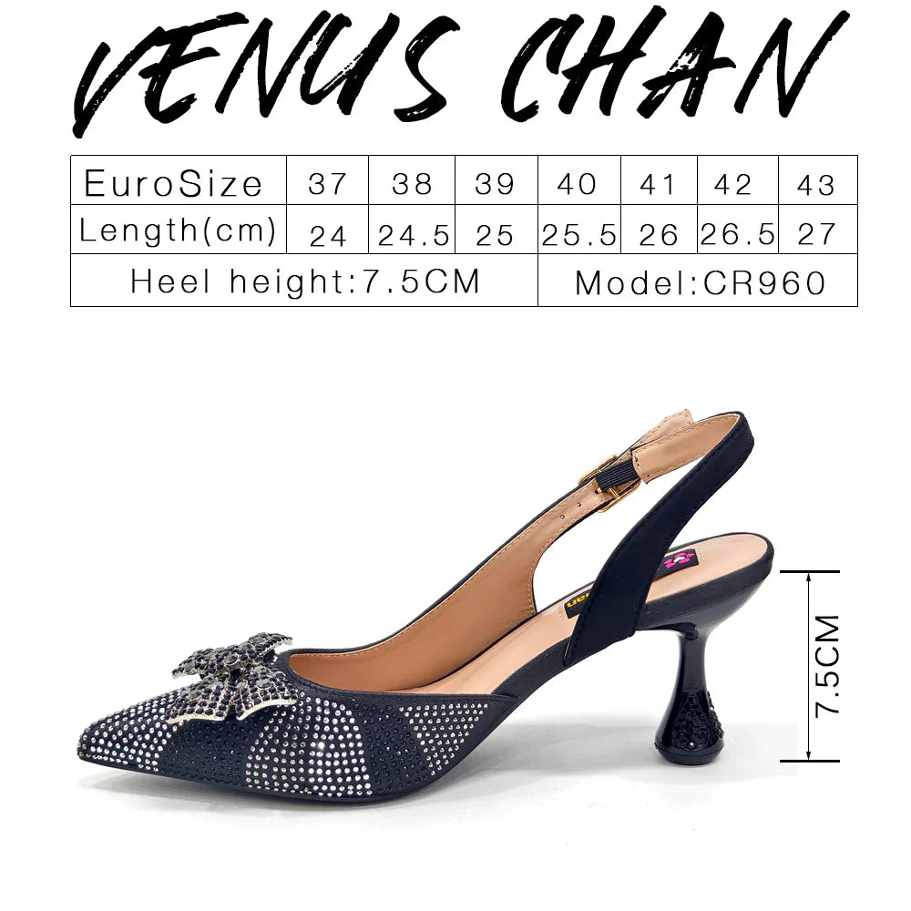 Nigerian-Inspired Rhinestone High Heels for Women with Purple Oval Bag – Stylish Ladies' Footwear & Accessory Set