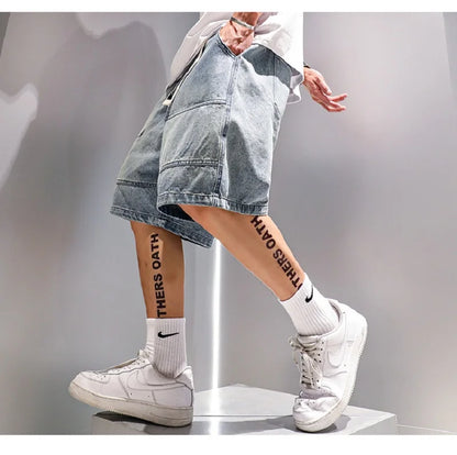 Fashion Casual Denim Shorts Men's Trend Ins Youth Pop Summer Wear Japanese Gothic Hip Hop Loose Casual Cargo Five Quarter Pants