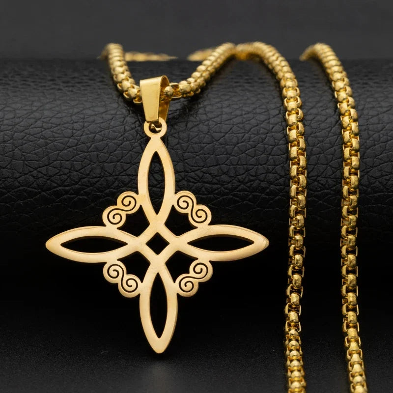 Witchcraft Witch Knot Necklace Irish Trinity Knot Triple Spiral Pendant Stainless Steel Ankh Cross Pentagram Amulet Jewelry