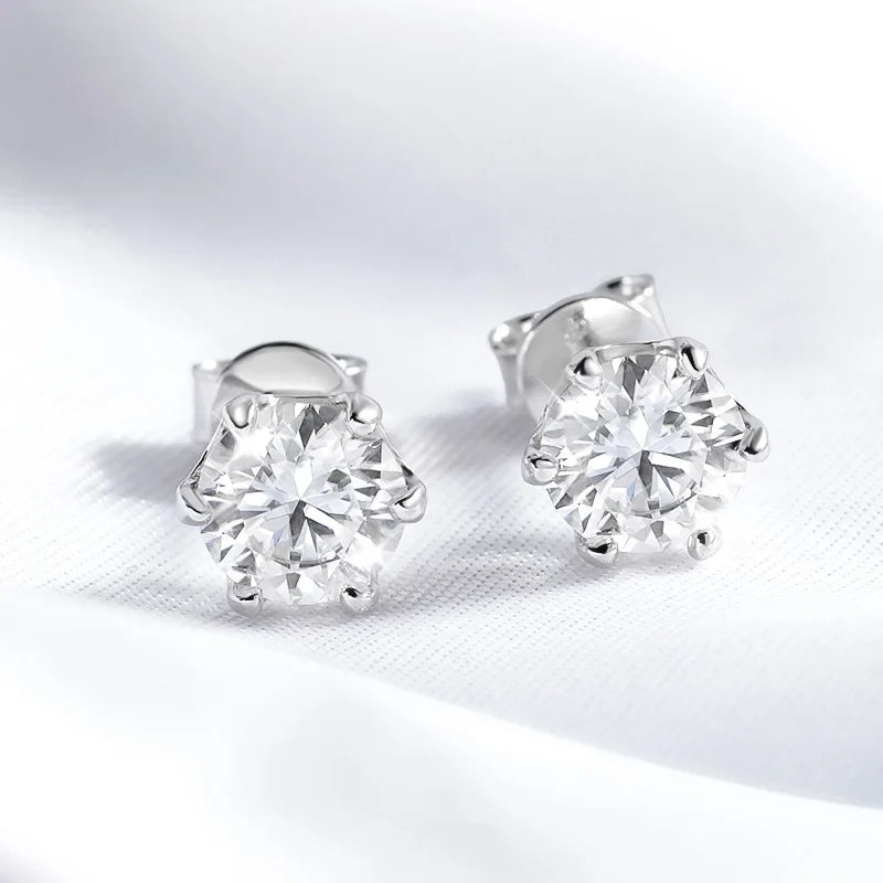 Certified 0.2-2ct D Color Moissanite Stud Earrings for Women White Gold 925 Sterling Silver Brilliant Lab Diamond Earring