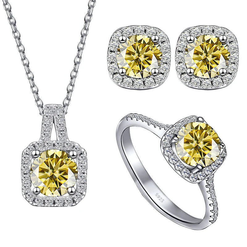 S925 Sterling Silver jewelry for women 1 carat moissanite diamond 3 pieces set necklace ring earrings wedding party