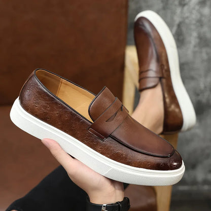Fashion Men's Casual Shoes Snakeskin Grain Leather Men Retro British Style Loafers Monk Shoes Mens Slip-on Outdoor Driving Flats