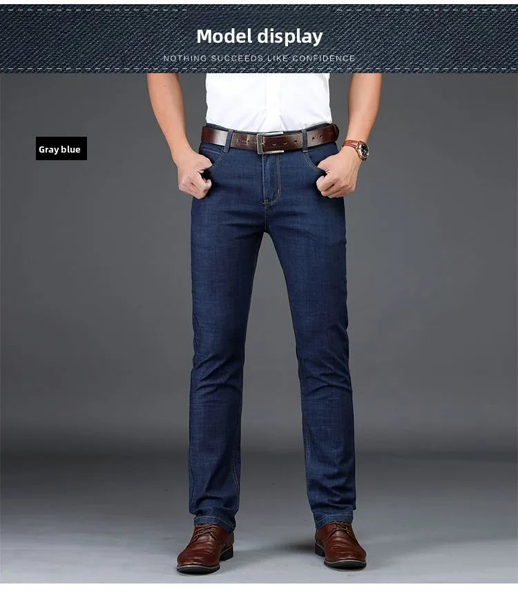 Men's Classic Straight Men's Jeans Fitted Comfortable Elastic Business Casual Denim Pants Korean Fashion  Autumn Casual Trousers