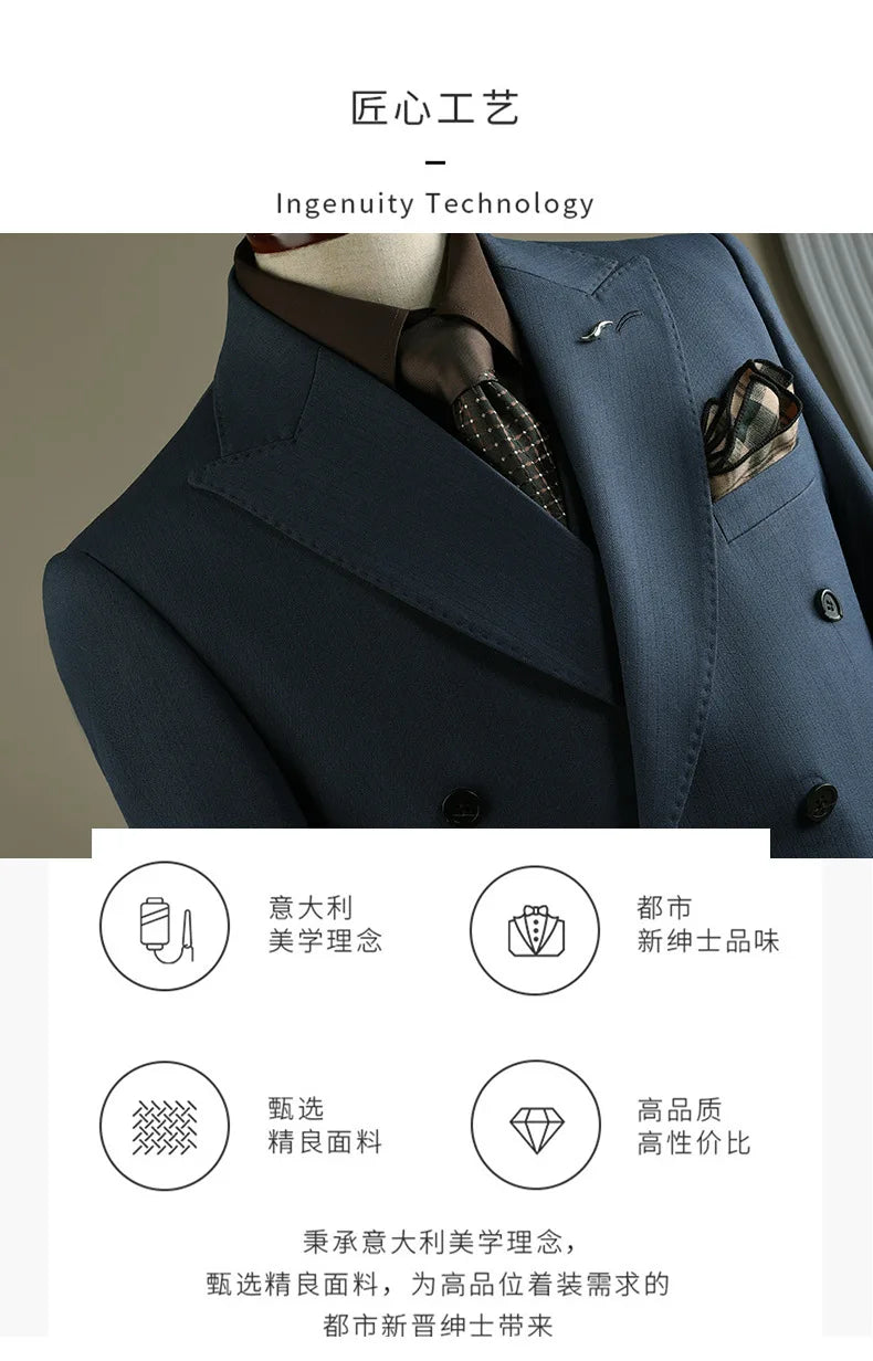 Terno Masculino de Alta Qualidade Formal Social Slim Fit Abotoamento Duplo Listrado Conjunto de Terno Noivo Casamento Roupa de Festa Smoking Roupa Masculina