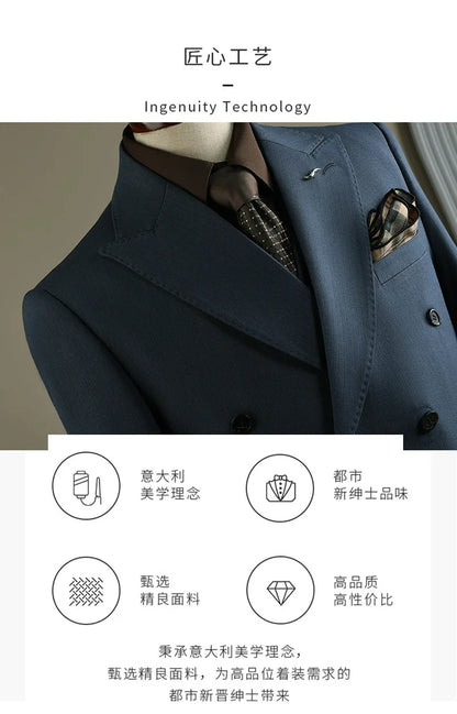 Terno Masculino de Alta Qualidade Formal Social Slim Fit Abotoamento Duplo Listrado Conjunto de Terno Noivo Casamento Roupa de Festa Smoking Roupa Masculina