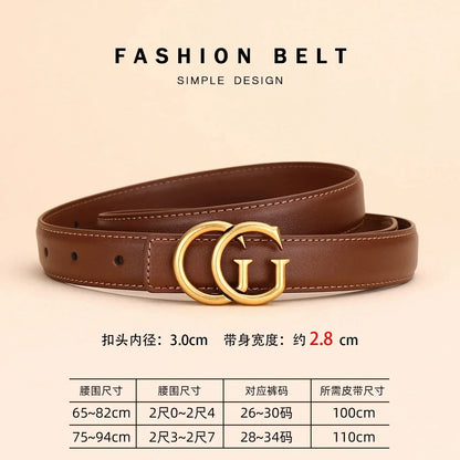 Women's leather belt with smooth buckle; simple and fashionable business belt for men; versatile belt for trousers