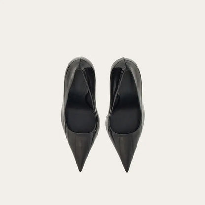 Brand Fashion Show Silvery 9cm High Heel Spring Autumn New Irregular Heels Black Red Pointed Sexy Women's Single Shoes Size 43