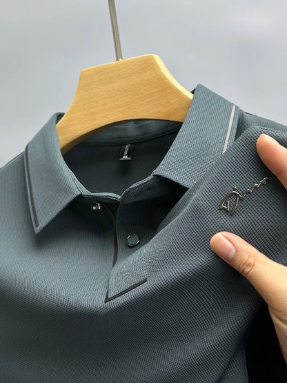 Luxury summer new ice silk breathable polo shirt men's short sleeve high-end exquisite letter embroidery casual lapel T-shirt