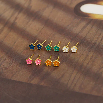 925 Sterling Silver Romantic White Enamel Flower Screw Bead Stud Earrings for Women Fashion Simple Piercing Jewelry Gift