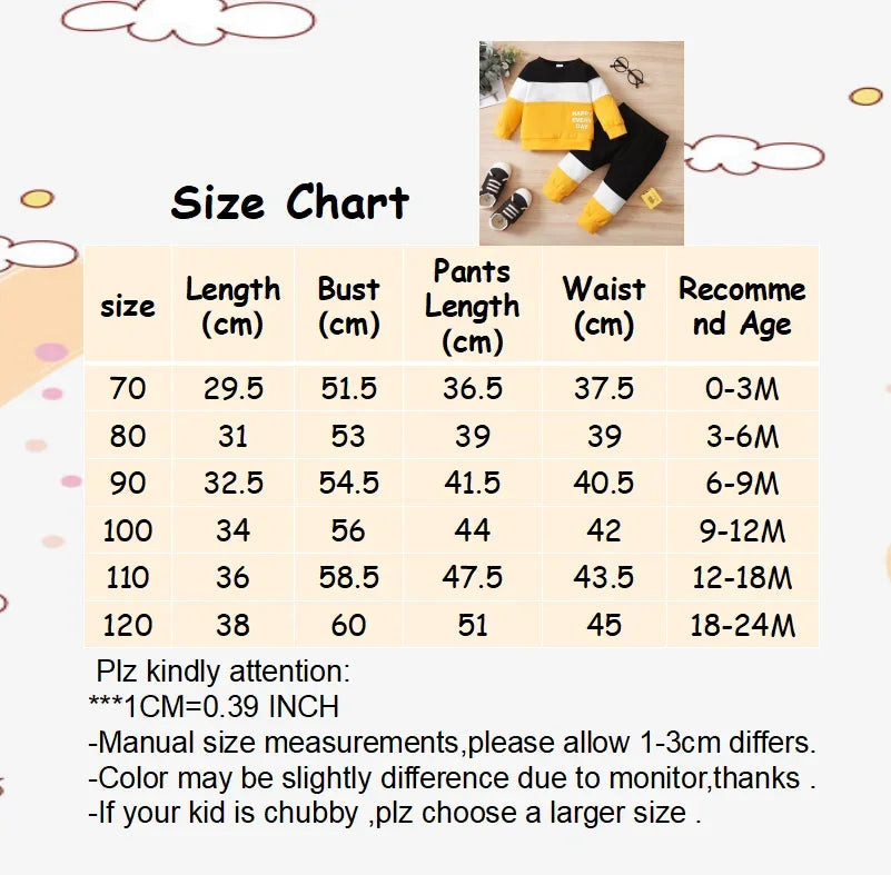 Newborn Baby Boy 2PCS Clothes Set Patchwork Long Sleeve T-shirt Top+Pants Set Autumn Sport Casual Outfit for Toddlers 0-2 Years