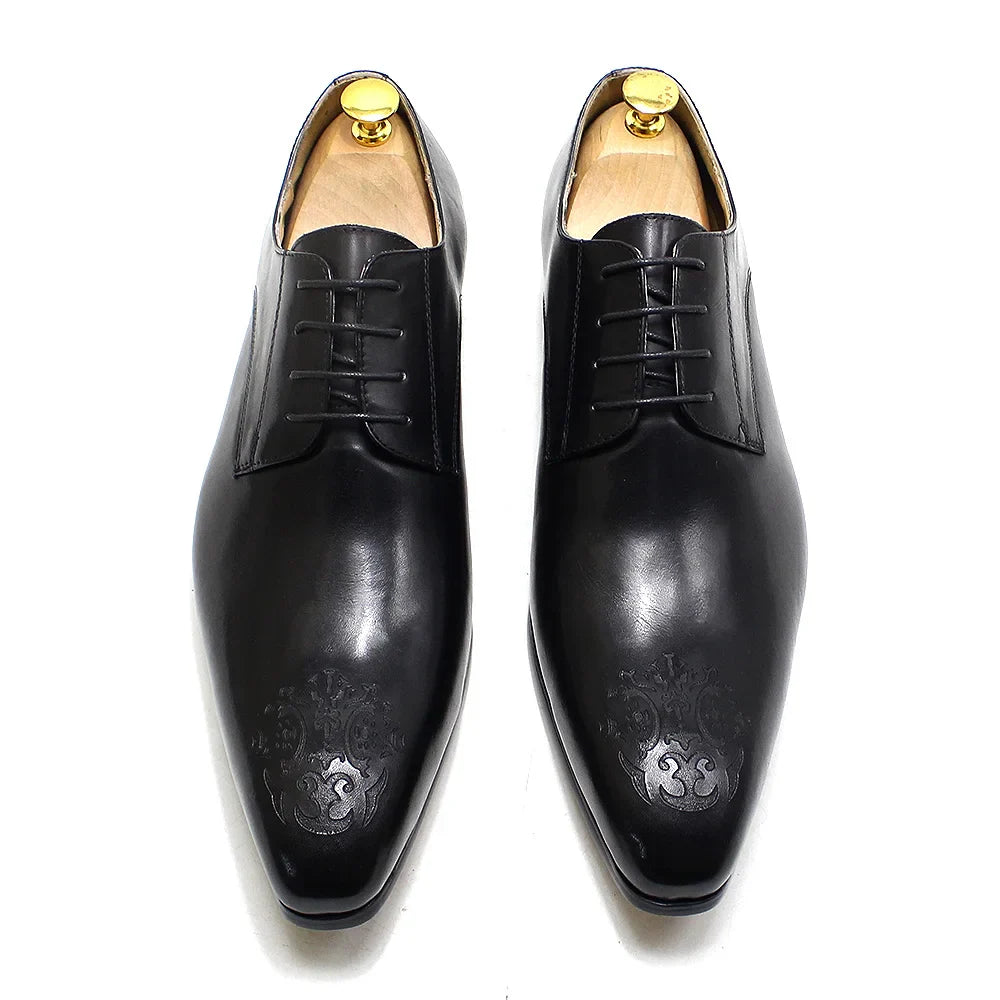 Classic Business Shoes Men Oxford Derby Genuine Leather Pointed Toe Fashion Lace Up High Quality Office Wedding Formal Shoe Male