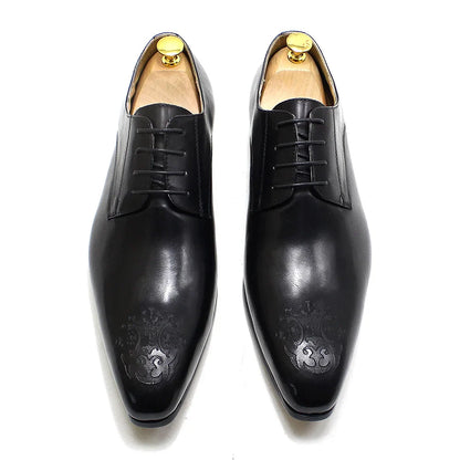 Classic Business Shoes Men Oxford Derby Genuine Leather Pointed Toe Fashion Lace Up High Quality Office Wedding Formal Shoe Male