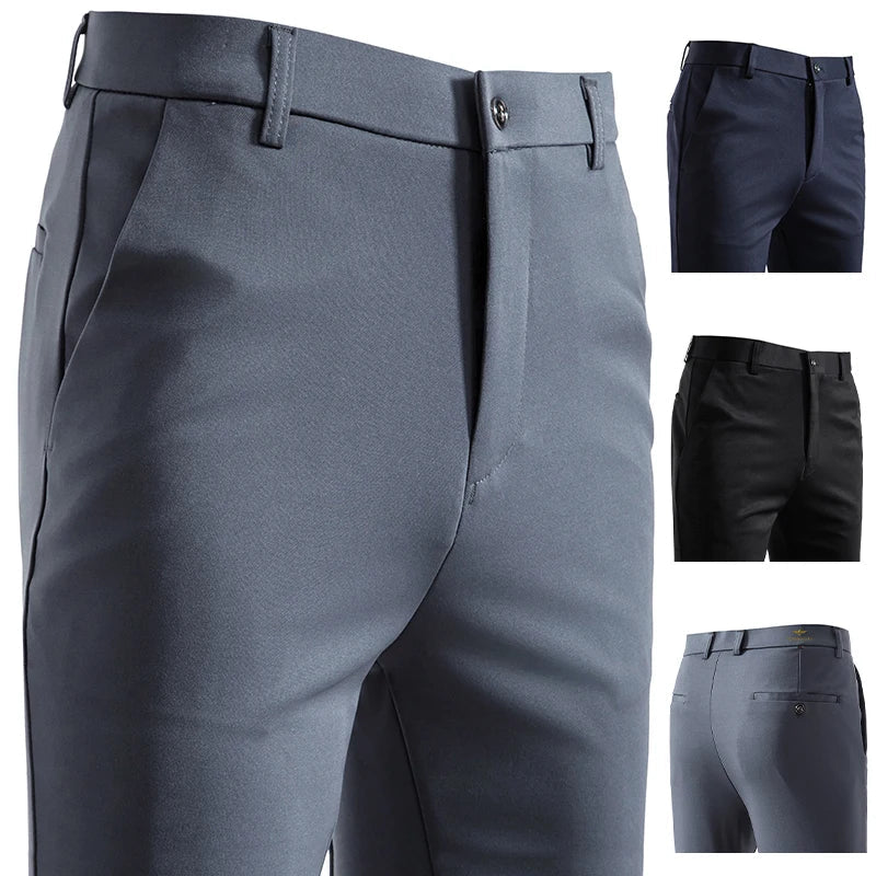 New Fashion Mens Casual Pants 4-Way Stretch Formal Dress Pants Men Regular Fit Suit Pants Work Pants Embroidery