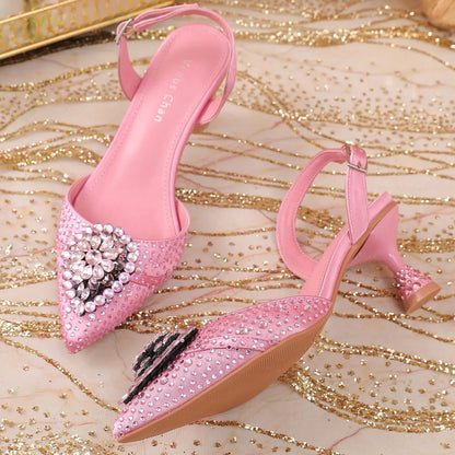 Chic Women's Wedding High Heels - Italian Rhinestone-Embellished Pointed-Toe Design for Elegant Events - Offered in Plus Sizes