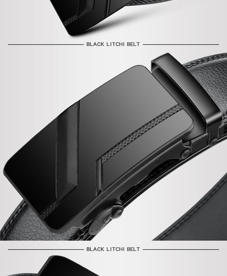 105 150 140 130 160 170cm Large Plus Size Men's Belt PU Brand Fashion Automatic Simple Buckle Black PU Leather Belt 3.5cm Width