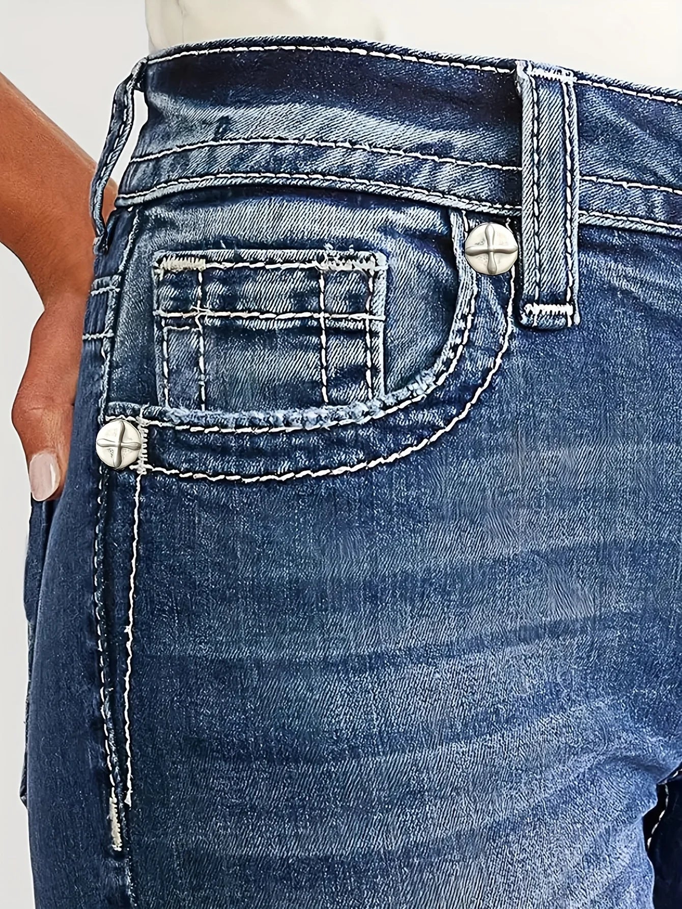 Women's dark blue slim fit elastic low waist classic style fashionable women's denim trousers