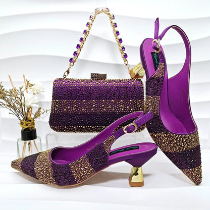 New Italian Design Stylish And Elegant Sky Blue Rhinestone Embellished Satin Pointy Toe Pumps And Clutch Bag
