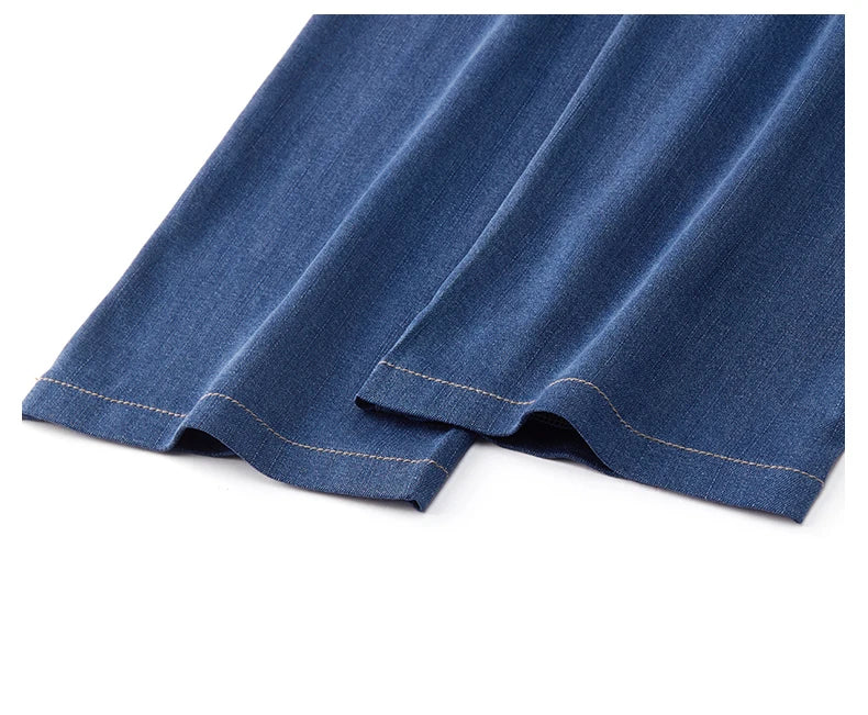 Spring Summer Brand Clothing Lyocell Fabric Men's Jeans Classic Business Straight Denim Pants Work Trousers Male Plus Size 29-40