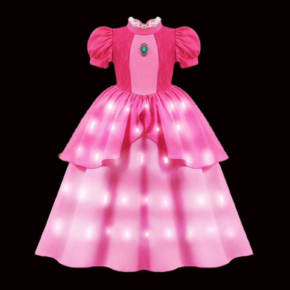 Children LED Light Up Dress Girls Kids Purple Green Cosplay Costume Carnival Birthday Party Clothes Halloween Costume Prom Gown