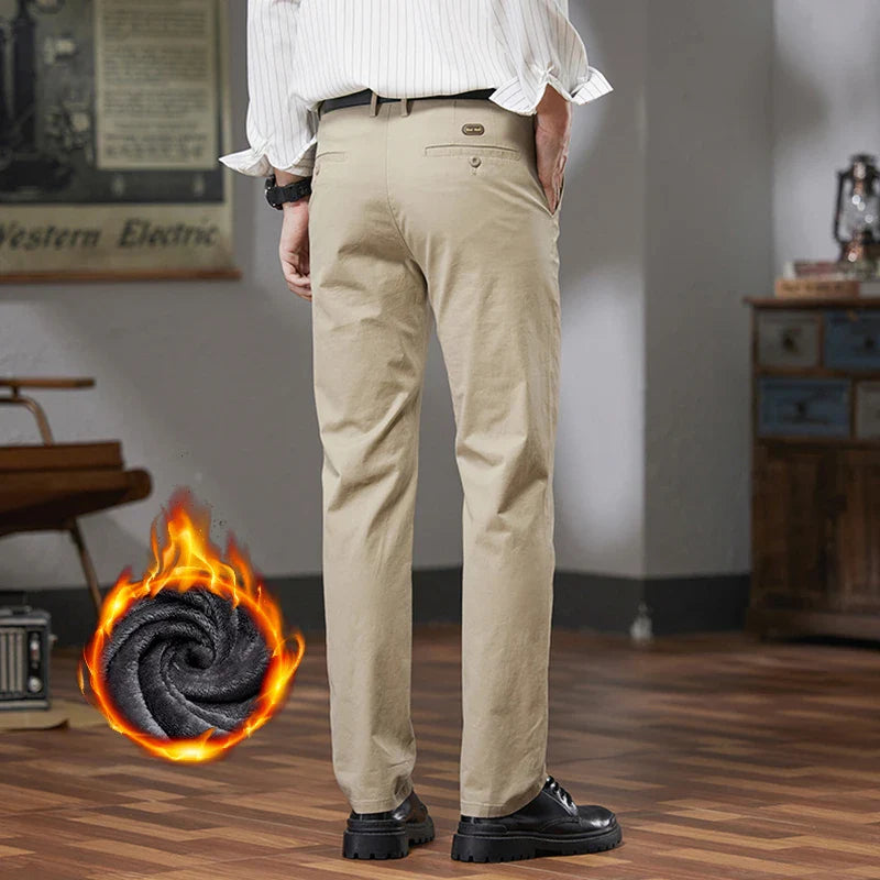 Fleece Winter Casual Pants Men Straight Stretch Soft Warm Velvet Trousers Comfortable Fashion Slim Plush Business Male Pants
