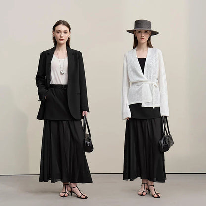 Women's Skirt 2026 Spring New Elegant Patchwork Chiffon Long Skirt Solid Color Straight Versatile Woman Clothes 12641047