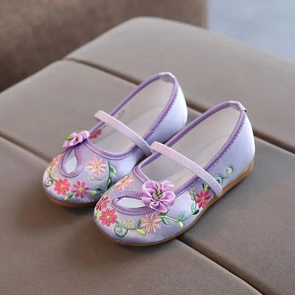 Girls Embroidery Floral Shoes Encanto Mirabel Princess Shoes Baby Vintage Ballerina Flats Comfortable Anti-slid Low Heel Flats