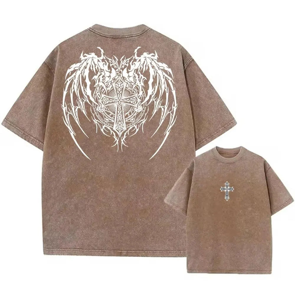 Vintage Washed T-shirt Man Women Short Sleeve Tee Streetwear 2026 Oversized Anime Print Casual Tops Harajuku Summer Y2k Clothes