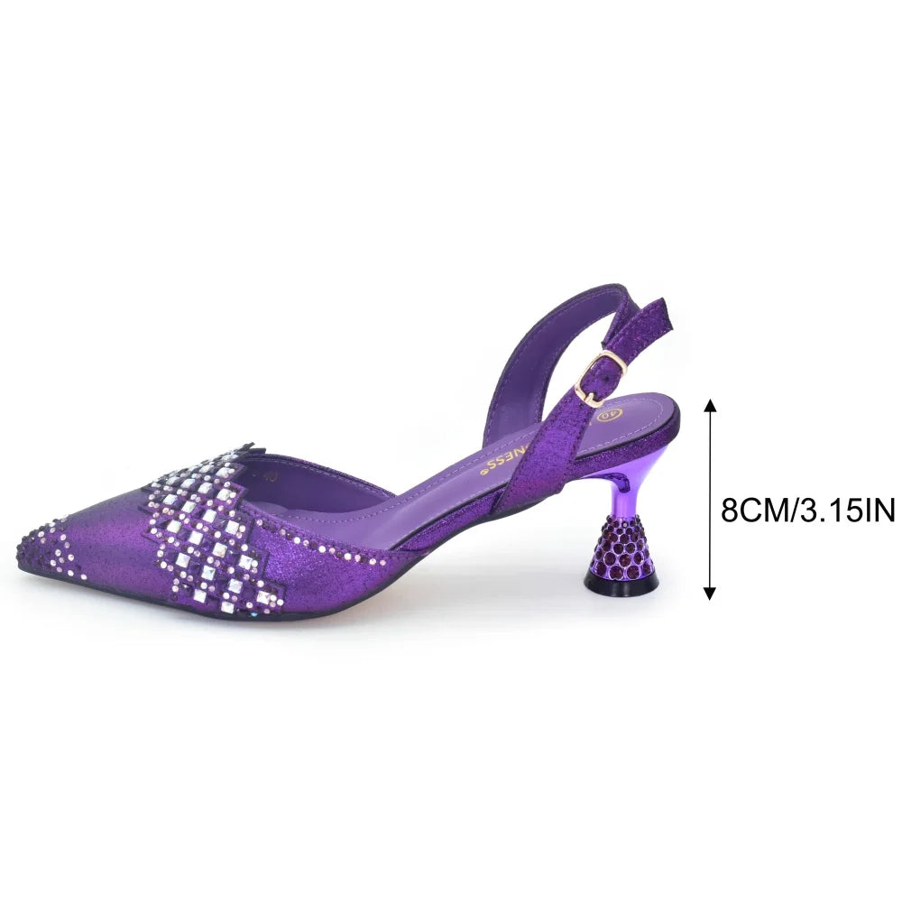 Purple Shoes and Bags Set for Women African Shoe and Bags Set for Wedding Pointed Toe Shoes Sexy Wedding Party Sandals