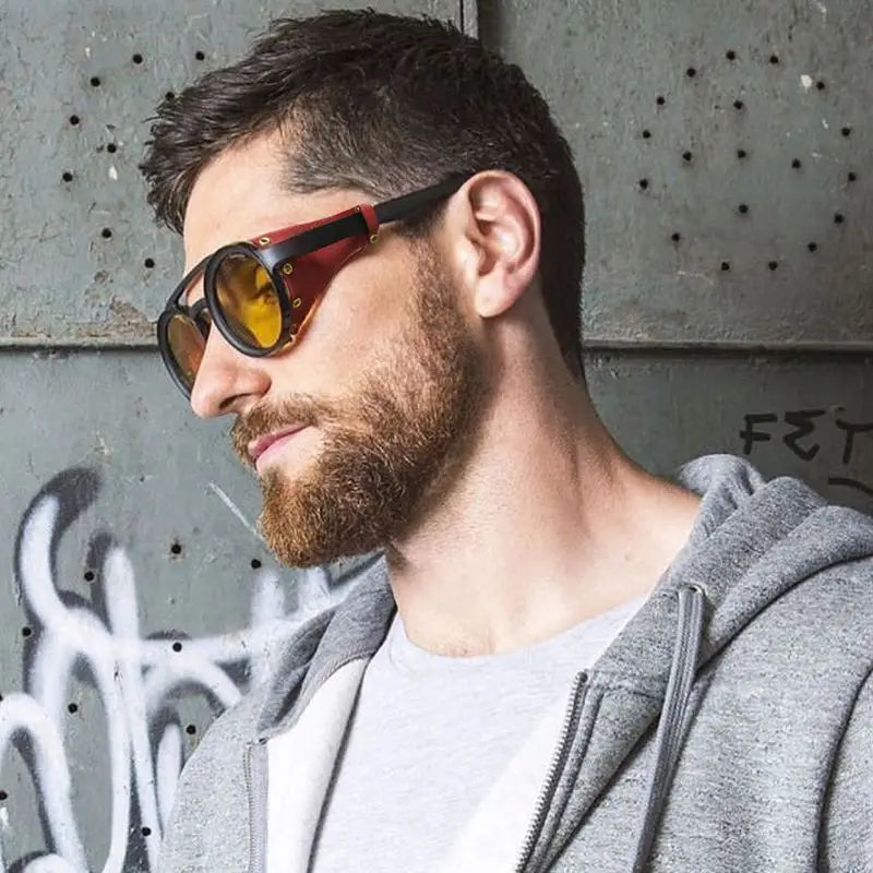 New Unisex Vintage Steampunk Sunglasses Men's Designer Designer Retro Round Leather Sun Glasses Steam Punk Outdoor Goggles UV400