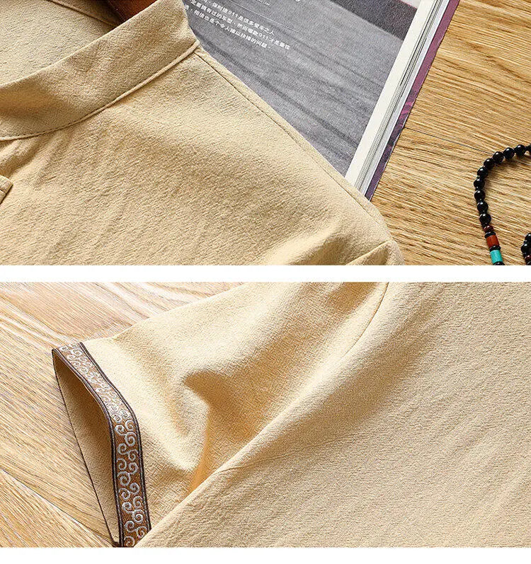 Summer Chinese style Shirts + Pants Dragon Embroried 100% Cotton linen Sportswear Men's Casual Sets Male Fashion Chinese style