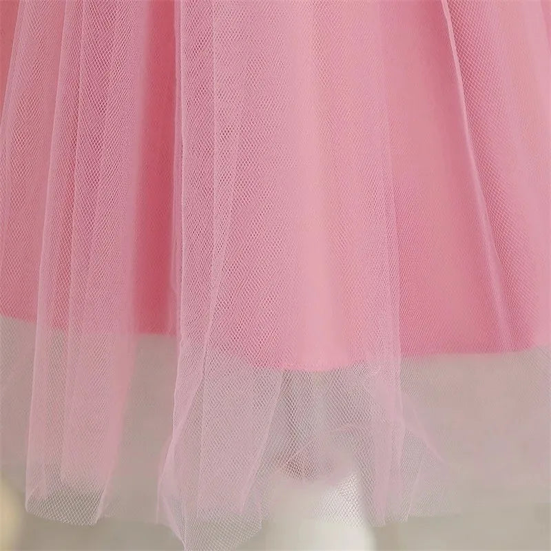 Princess Girl Bow Dress Kids Tulle Wedding Guest Party Birthday Pearls Elegant Bridesmaid Pageant Prom Ball Gown Gift