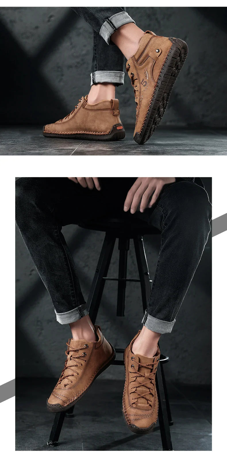 Men's Shoes Leather Unisex Walking Shoes Women Hand Stitching Outdoor Stitched Men Casual Boots