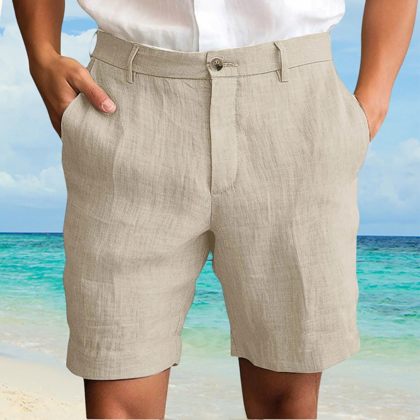 2025 Summer Cotton Linen Shorts for Men Solid Casual Button Pocket Beach Shorts Men's Comfortable Simple Vacation Leiture Pants