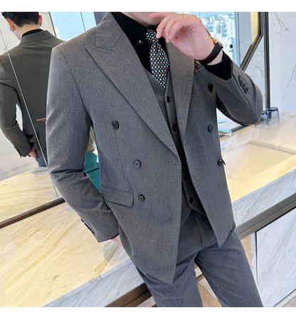 (Jackets+Pants) Luxury Double Breasted Design Slim Fit Suit High Quality Fashion Men's Wedding Social Suit Tuxedo 2 Piece Set