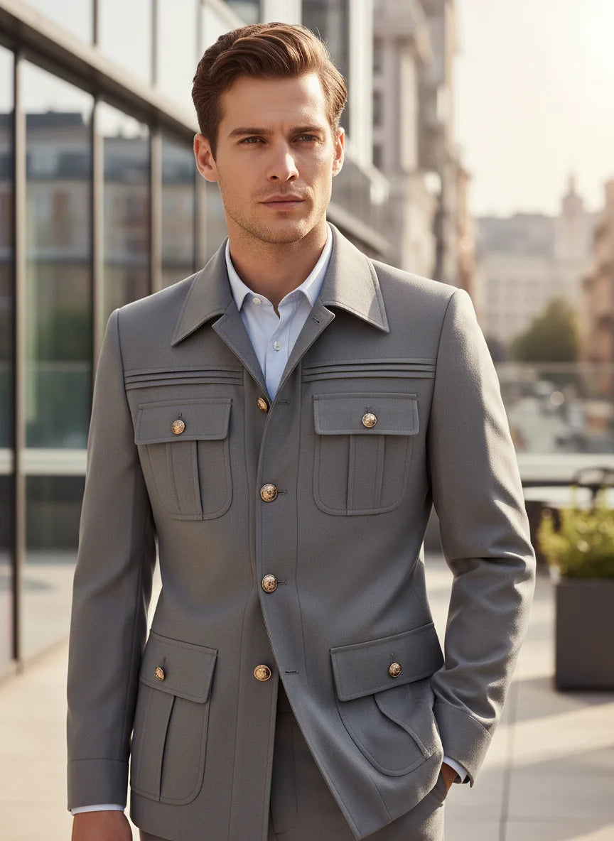 Terno masculino slim fit preto de duas peças blazer de homem de negócios casual de cor sólida com várias fivelas e vários bolsos de ajuste clássico