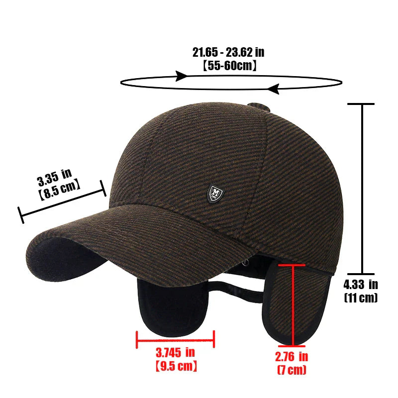 Mens Winter Baseball Cap with Ear Flaps, Baseball Winter Hats with Ear Flaps for Men Outdoor Walk Running  Adjustable Size