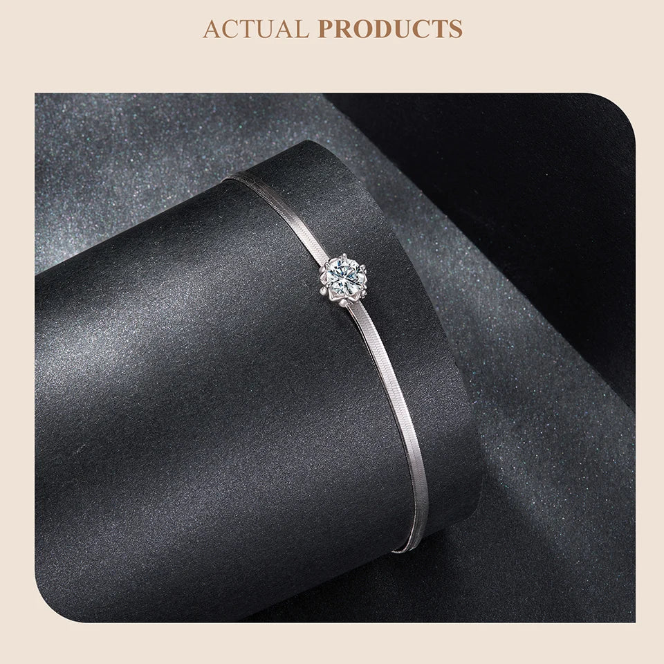 925 Sterling Silver 0.5CT Flower Buds Moissanite Bracelet Prong Setting Adjustable Snake Chain for Women Anniversary Gift