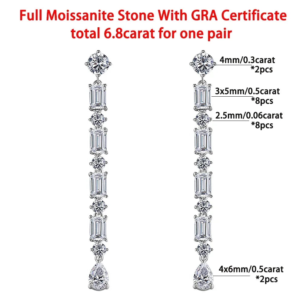Pear/Emerald/Round Cut Full Moissanite/high Carbon Diamond Drop Earrings 100% 925 Sterling Silver Long Tassel Earrings for Women