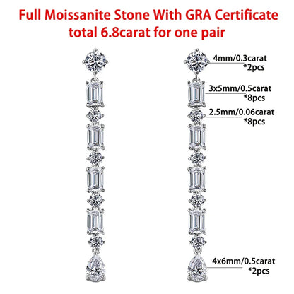 Pear/Emerald/Round Cut Full Moissanite/high Carbon Diamond Drop Earrings 100% 925 Sterling Silver Long Tassel Earrings for Women