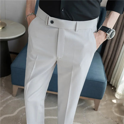 Stretch Solid Color Men's Trousers, Suitable for Business Casual, Parties, Formal Events, and Ankle-length Slim Pants.28-40
